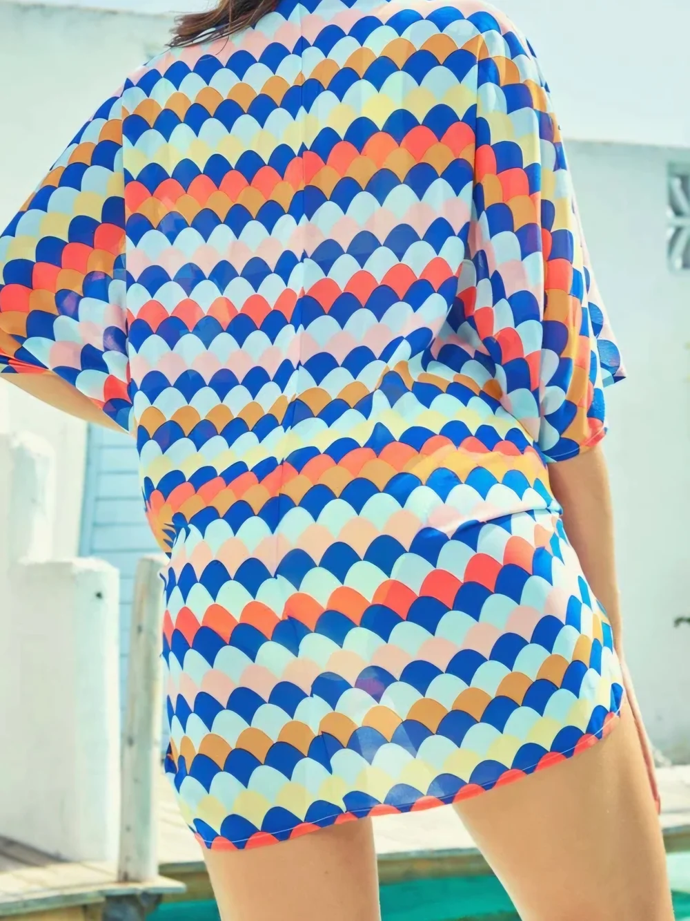 Multi-Color V-Neck Swim Cover-Up Dress